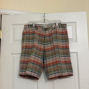 Tommy Bahama Men's Plaid Cotton Shorts Multi-Color Rust Beige Size 34